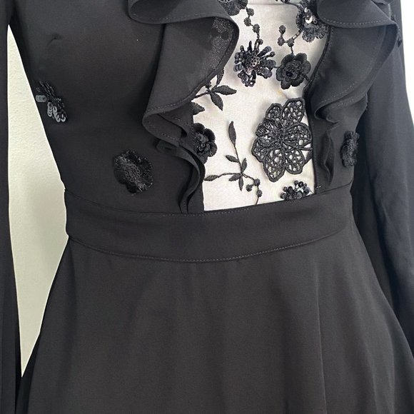 For Love & Lemons Vivi Embroidery Sequin Ruffle Mini Dress in Black Size XS - Picture 6 of 17